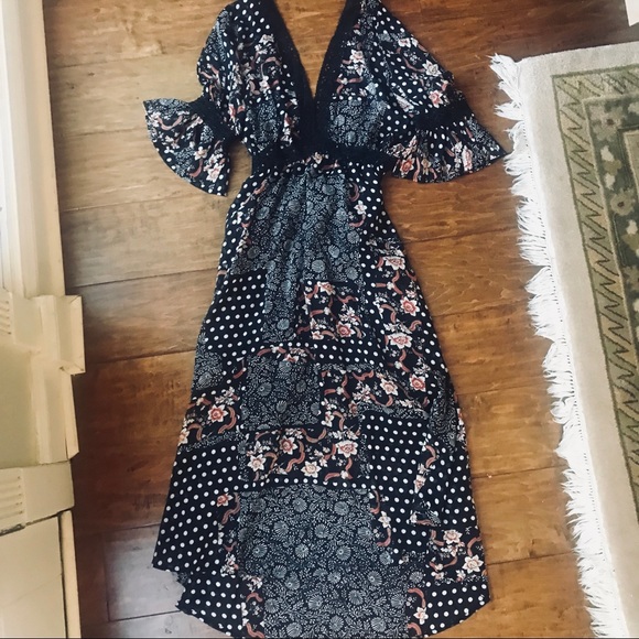 NWOT “PATCH ME IF YOU CAN” Mixed print Maxi dress - Picture 6 of 8